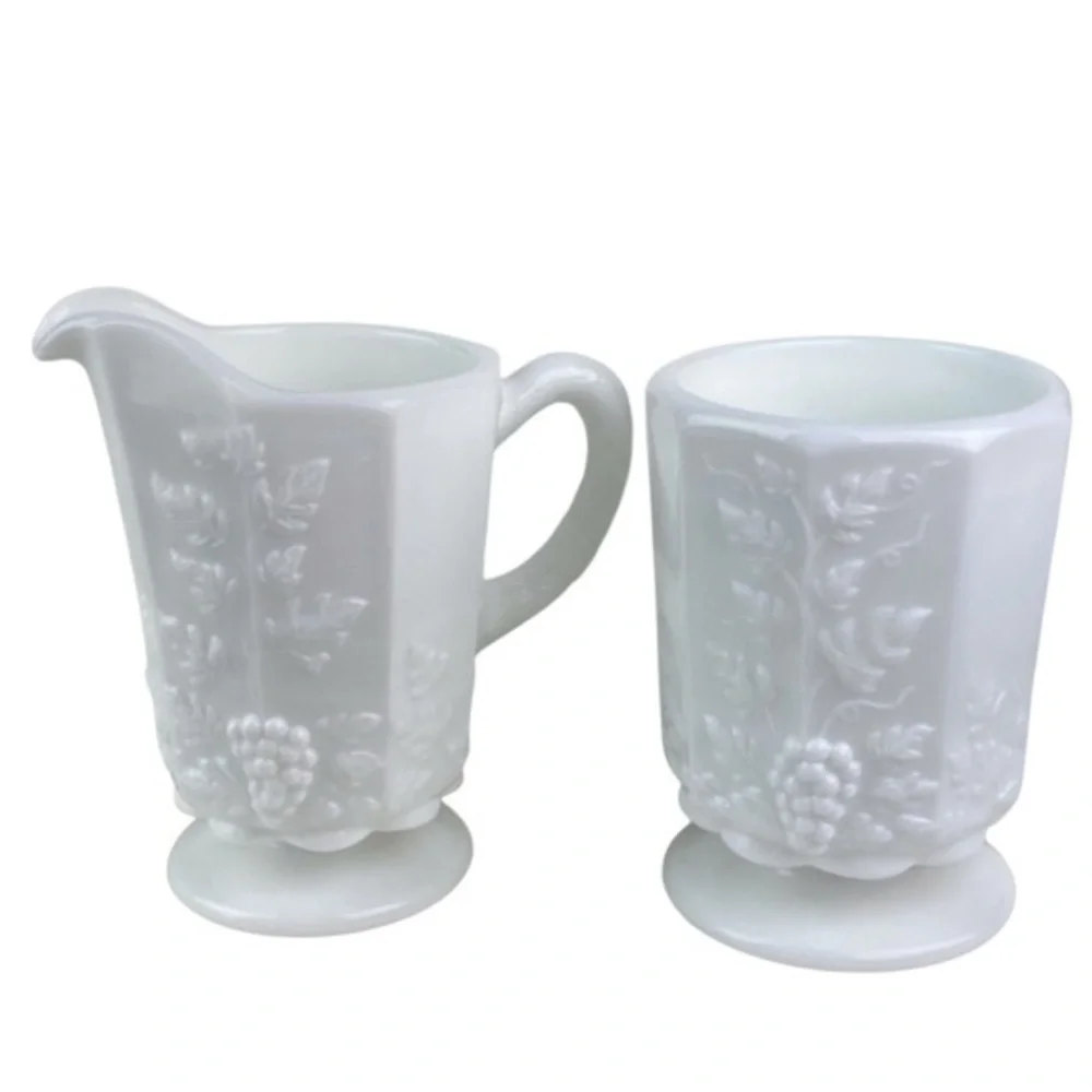 Westmoreland Milk Glass Cup Paneled Grape Medium Open Top Creamer and Sugar Cup